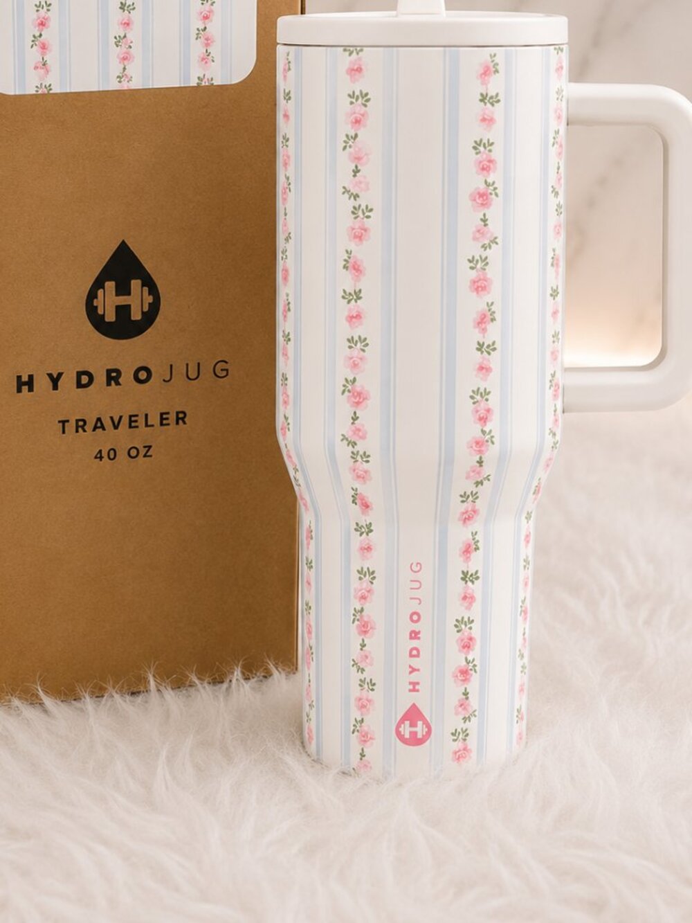 HydroJug 40oz Traveler Tumbler Pink Floral Stripe NWT